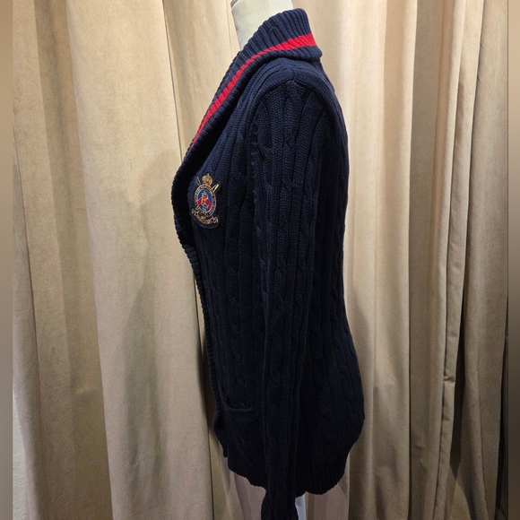 Navy Blue Cable Knit Cardigan - Picture 2 of 13